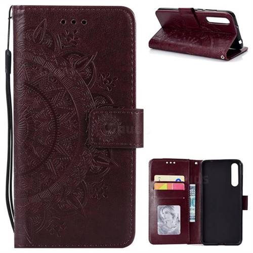 Intricate Embossing Datura Leather Wallet Case for Huawei P20 Pro - Brown