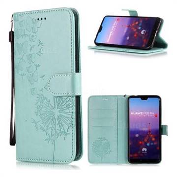 Intricate Embossing Dandelion Butterfly Leather Wallet Case for Huawei P20 Pro - Green