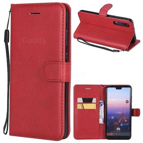 Retro Greek Classic Smooth PU Leather Wallet Phone Case for Huawei P20 Pro - Red