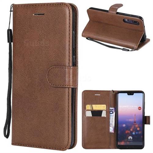 Retro Greek Classic Smooth PU Leather Wallet Phone Case for Huawei P20 Pro - Brown