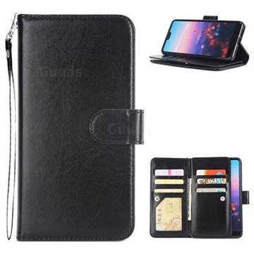 9 Card Photo Frame Smooth PU Leather Wallet Phone Case for Huawei P20 Pro - Black