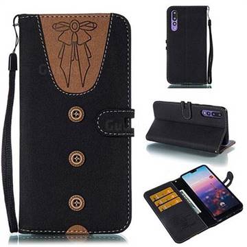 Ladies Bow Clothes Pattern Leather Wallet Phone Case for Huawei P20 Pro - Black