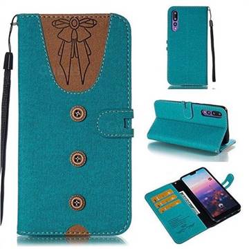 Ladies Bow Clothes Pattern Leather Wallet Phone Case for Huawei P20 Pro - Green