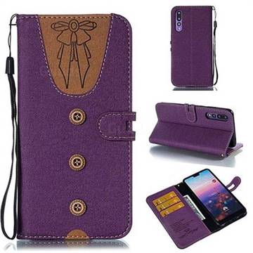 Ladies Bow Clothes Pattern Leather Wallet Phone Case for Huawei P20 Pro - Purple