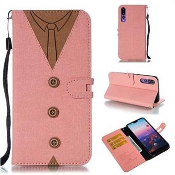 Mens Button Clothing Style Leather Wallet Phone Case for Huawei P20 Pro - Pink