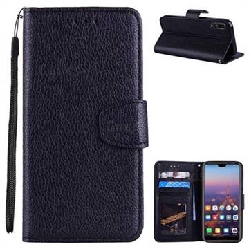 Litchi Pattern PU Leather Wallet Case for Huawei P20 Pro - Black