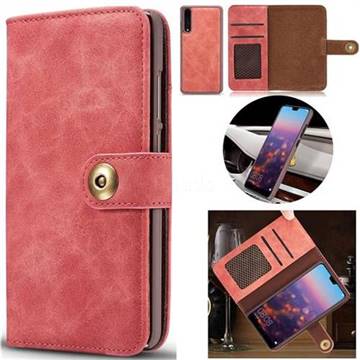 Luxury Vintage Split Separated Leather Wallet Case for Huawei P20 Pro - Carmine