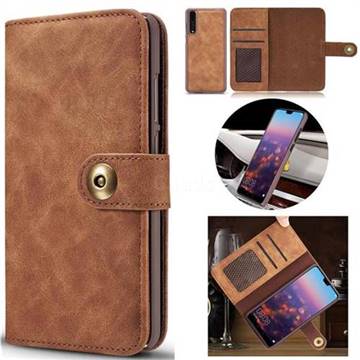 Luxury Vintage Split Separated Leather Wallet Case for Huawei P20 Pro - Brown