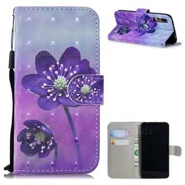 Purple Flower 3D Painted Leather Wallet Phone Case for Huawei P20 Pro