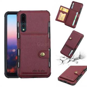 Brush Multi-function Leather Phone Case for Huawei P20 Pro - Wine Red
