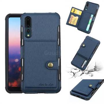 Brush Multi-function Leather Phone Case for Huawei P20 Pro - Blue