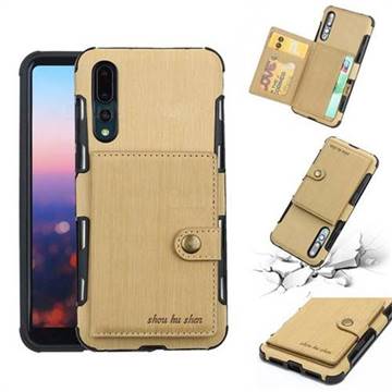 Brush Multi-function Leather Phone Case for Huawei P20 Pro - Golden