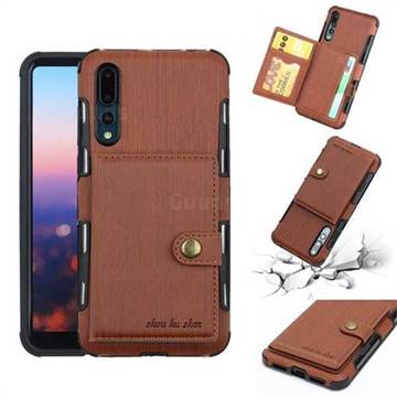 Brush Multi-function Leather Phone Case for Huawei P20 Pro - Brown