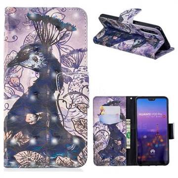 Purple Peacock 3D Painted Leather Wallet Phone Case for Huawei P20 Pro