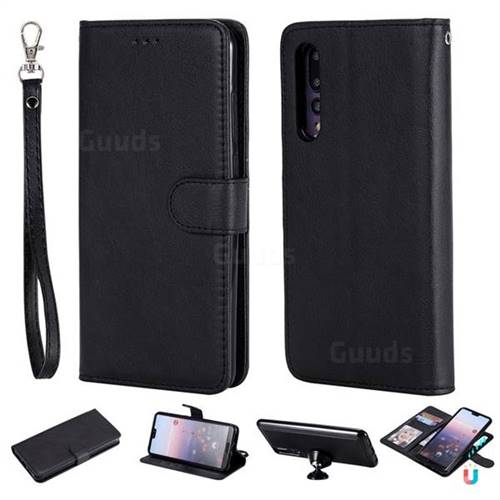 Retro Greek Detachable Magnetic PU Leather Wallet Phone Case for Huawei P20 Pro - Black