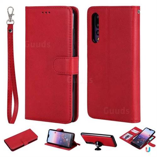 Retro Greek Detachable Magnetic PU Leather Wallet Phone Case for Huawei P20 Pro - Red
