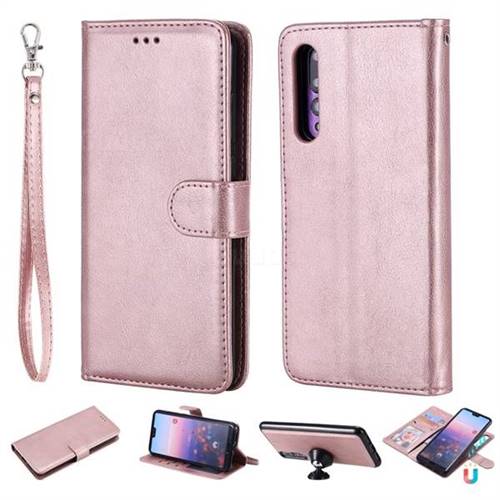 Retro Greek Detachable Magnetic PU Leather Wallet Phone Case for Huawei P20 Pro - Rose Gold