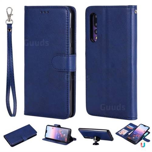Retro Greek Detachable Magnetic PU Leather Wallet Phone Case for Huawei P20 Pro - Blue