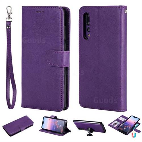 Retro Greek Detachable Magnetic PU Leather Wallet Phone Case for Huawei P20 Pro - Purple