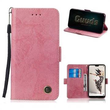 Retro Classic Leather Phone Wallet Case Cover for Huawei P20 Pro - Pink