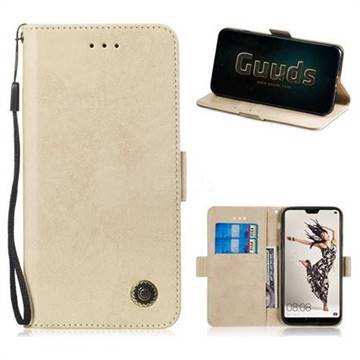 Retro Classic Leather Phone Wallet Case Cover for Huawei P20 Pro - Golden