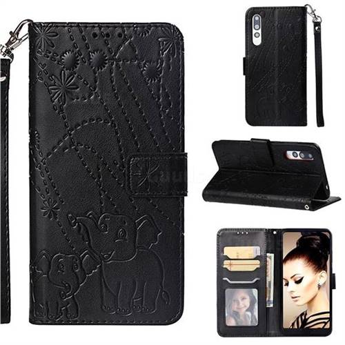 Embossing Fireworks Elephant Leather Wallet Case for Huawei P20 Pro - Black