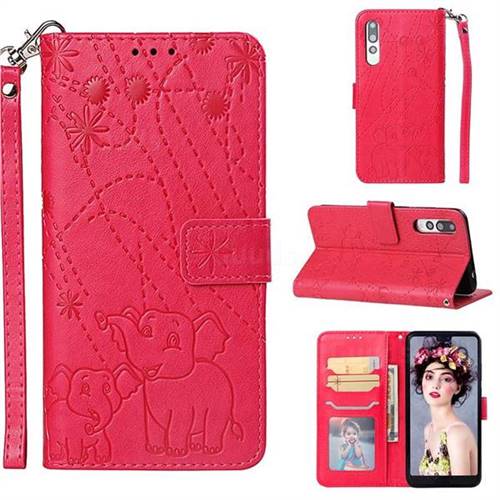 Embossing Fireworks Elephant Leather Wallet Case for Huawei P20 Pro - Red