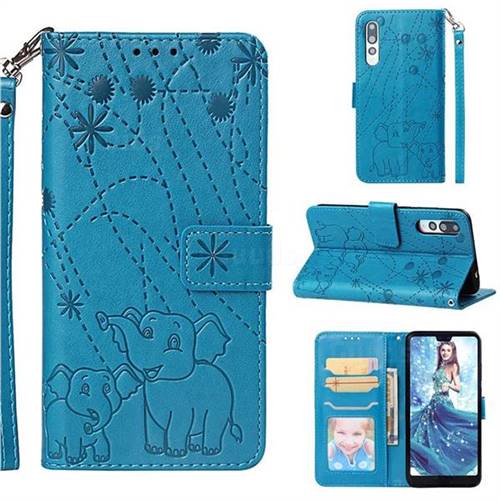 Embossing Fireworks Elephant Leather Wallet Case for Huawei P20 Pro - Blue
