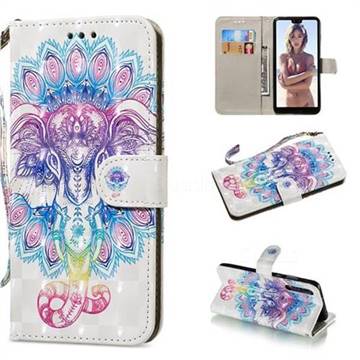 Colorful Elephant 3D Painted Leather Wallet Phone Case for Huawei P20 Pro