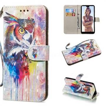 Watercolor Owl 3D Painted Leather Wallet Phone Case for Huawei P20 Pro