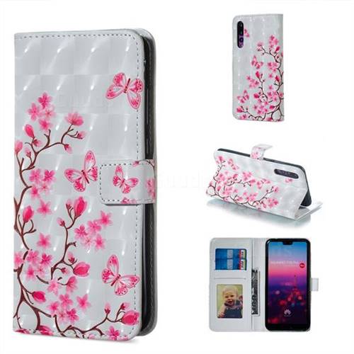 Butterfly Sakura Flower 3D Painted Leather Phone Wallet Case for Huawei P20 Pro