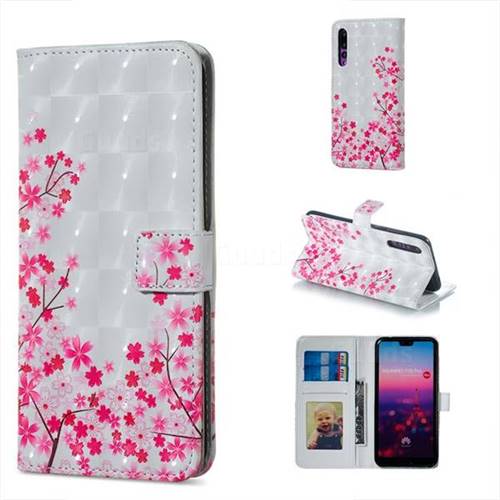 Cherry Blossom 3D Painted Leather Phone Wallet Case for Huawei P20 Pro