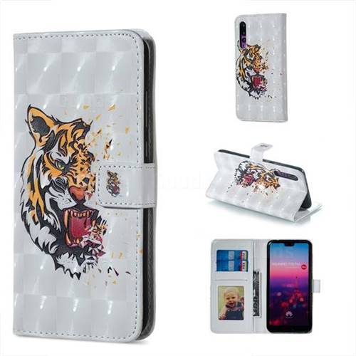 Toothed Tiger 3D Painted Leather Phone Wallet Case for Huawei P20 Pro