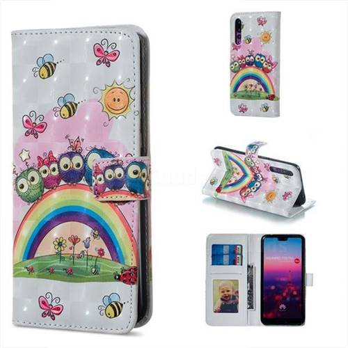 Rainbow Owl Family 3D Painted Leather Phone Wallet Case for Huawei P20 Pro