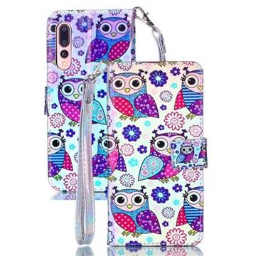 Happy Owl Blue Ray Light PU Leather Wallet Case for Huawei P20 Pro