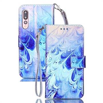 Blue Feather Blue Ray Light PU Leather Wallet Case for Huawei P20 Pro