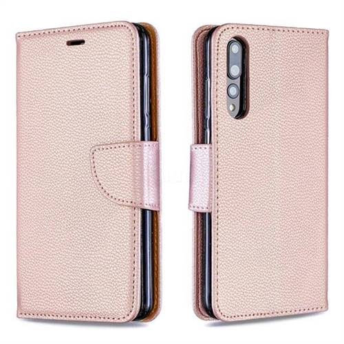 Classic Luxury Litchi Leather Phone Wallet Case for Huawei P20 Pro - Golden