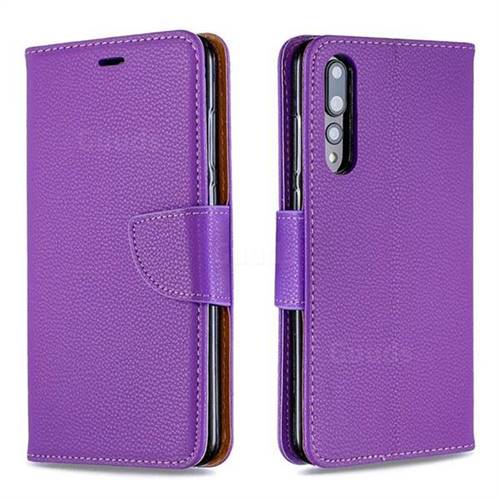 Classic Luxury Litchi Leather Phone Wallet Case for Huawei P20 Pro - Purple