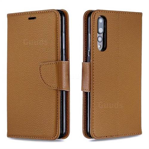 Classic Luxury Litchi Leather Phone Wallet Case for Huawei P20 Pro - Brown