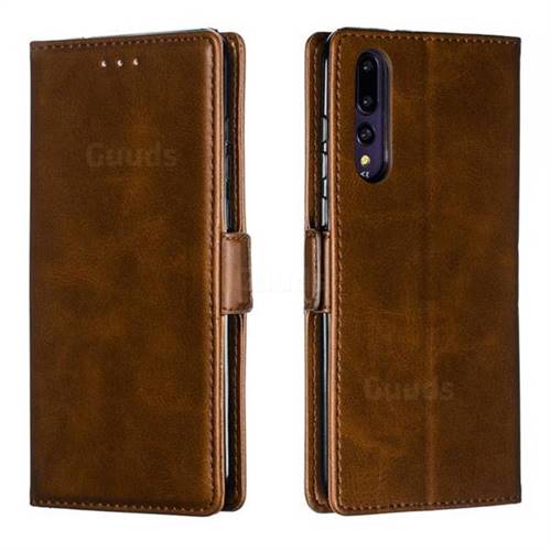 Retro Classic Calf Pattern Leather Wallet Phone Case for Huawei P20 Pro - Brown