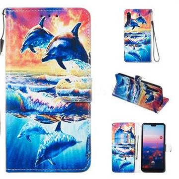 Couple Dolphin Smooth Leather Phone Wallet Case for Huawei P20 Pro