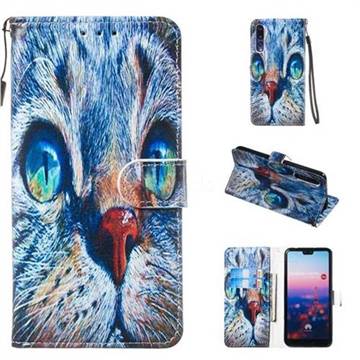 Blue Cat Smooth Leather Phone Wallet Case for Huawei P20 Pro