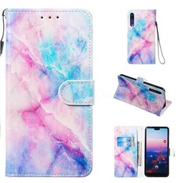 Blue Pink Marble Smooth Leather Phone Wallet Case for Huawei P20 Pro
