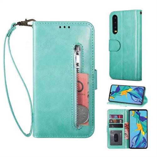 Retro Calfskin Zipper Leather Wallet Case Cover for Huawei P20 Pro - Mint Green