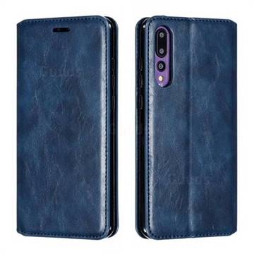 Retro Slim Magnetic Crazy Horse PU Leather Wallet Case for Huawei P20 Pro - Blue