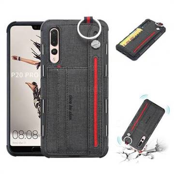British Style Canvas Pattern Multi-function Leather Phone Case for Huawei P20 Pro - Black