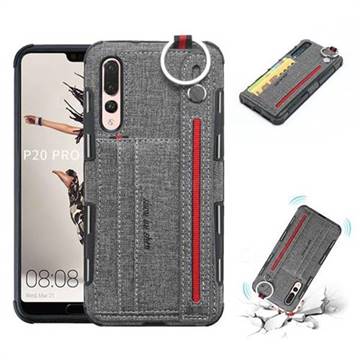 British Style Canvas Pattern Multi-function Leather Phone Case for Huawei P20 Pro - Gray