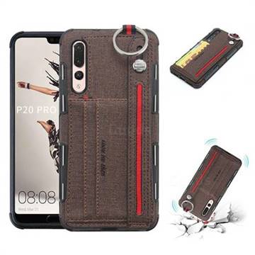 British Style Canvas Pattern Multi-function Leather Phone Case for Huawei P20 Pro - Brown