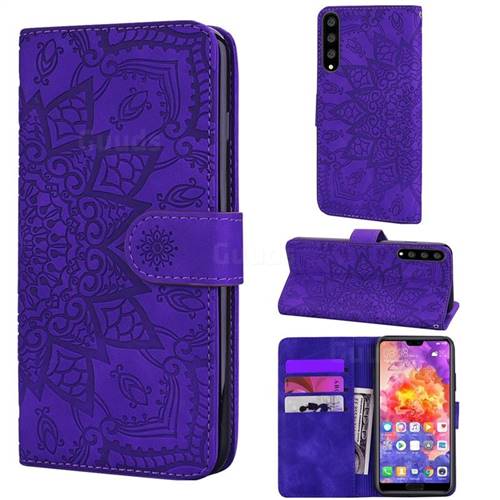 Retro Embossing Mandala Flower Leather Wallet Case for Huawei P20 Pro - Purple