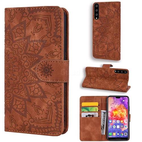 Retro Embossing Mandala Flower Leather Wallet Case for Huawei P20 Pro - Brown